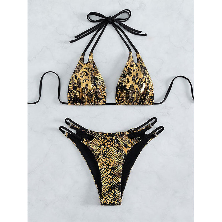 Dame triangel-bikini med moderigtigt slange mønster Skovae