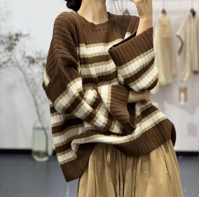 Femme Tekstureret Størrelse Oversized Stribet Sweatshirt Stilla