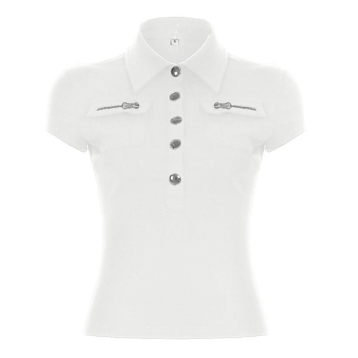 Dame polo shirt med stilfulde lommer og elegante trykknapper Skovae