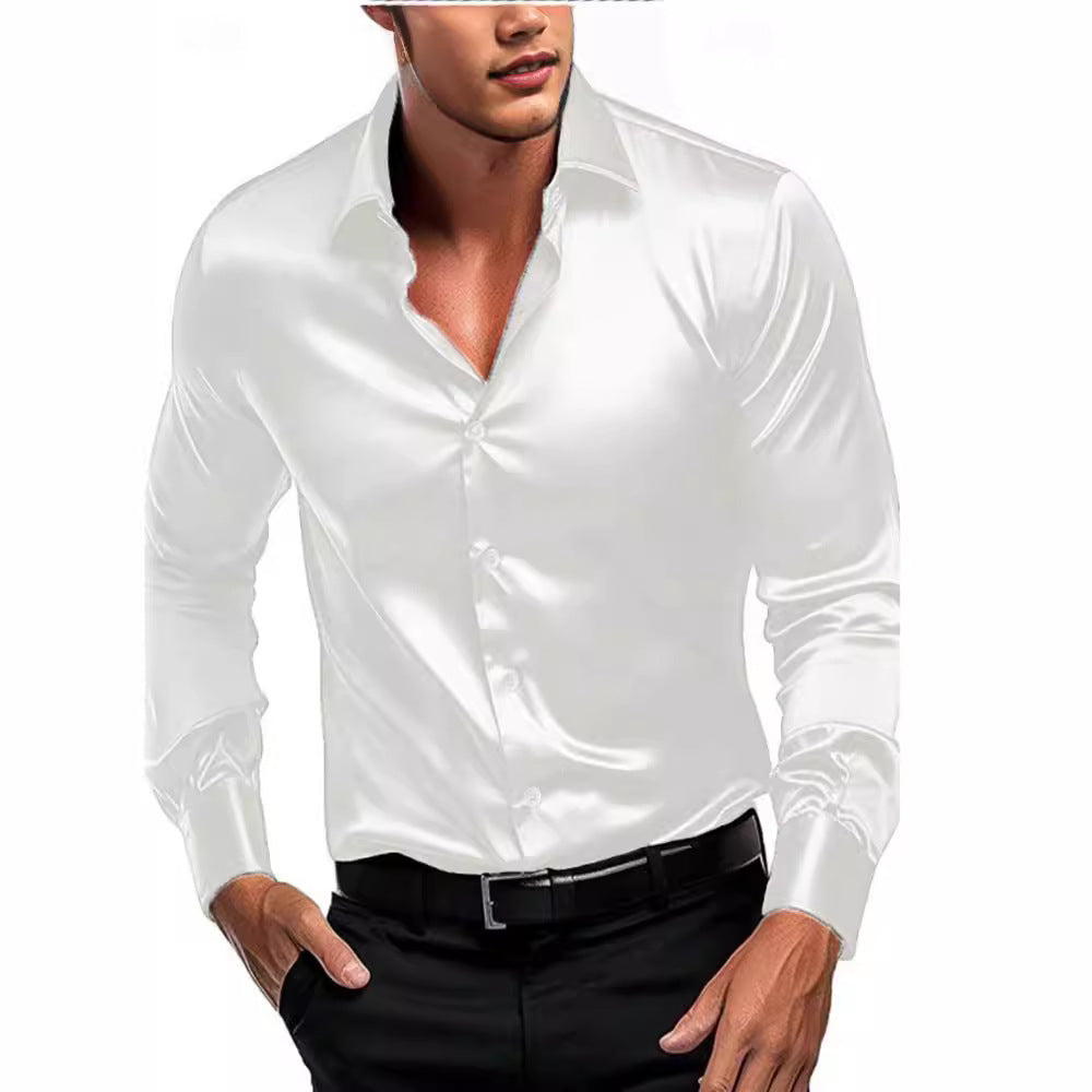 Herrer Hochglans Satin skjorte med moderne snit og elegante detaljer Stilla