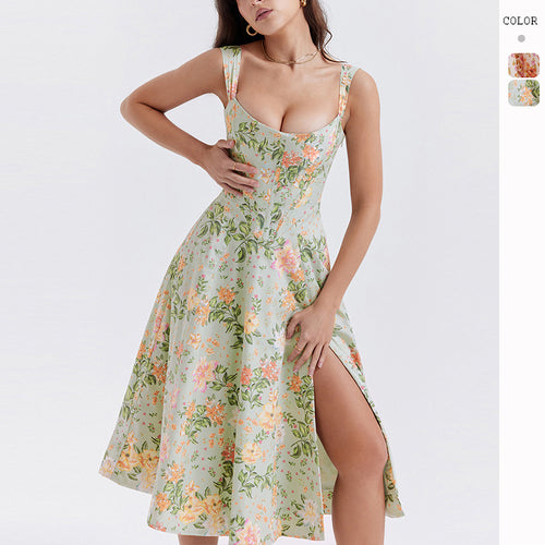 Dame maxi kjole med off-shoulder design og blomsterprint Skovae