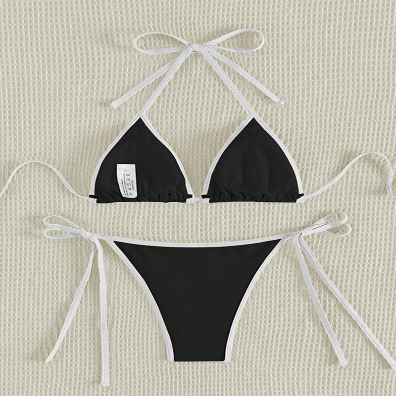 Dame triangel-bikini med justerbare bindings og høj skæring Skovae