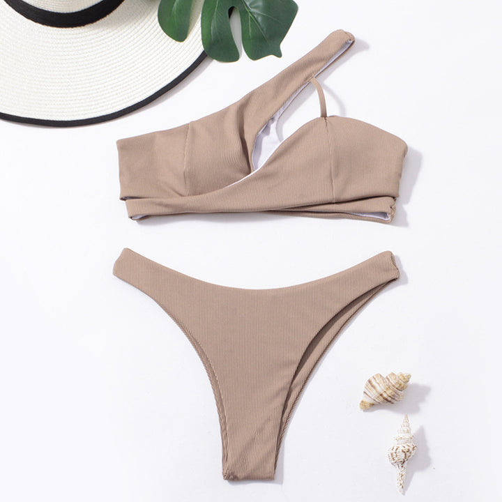 Dame asymmetrisk bikini-sæt med matchende højt skåret underdel Stilla