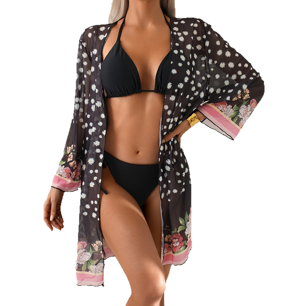 Dame Plisseret Kimono med blomstermotiv Stilla