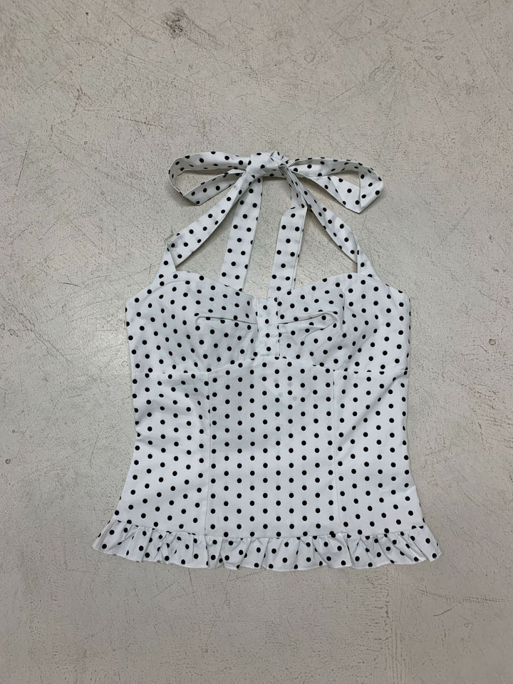 Damer Legesylt Polka-Dots Top med fancy Flæseafslutning Skovae