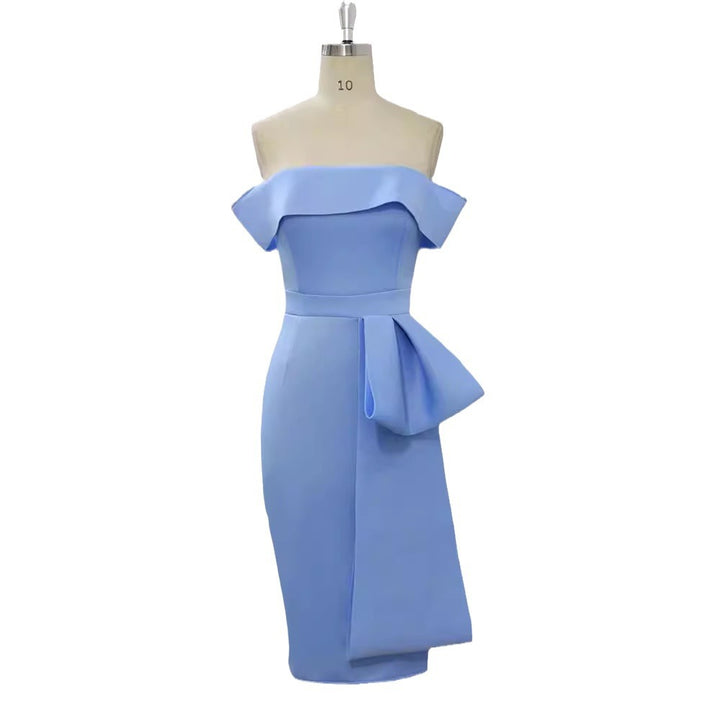 Dame Elegant Off-Shoulder Kjole med dekorativt Rüschensaum og asymmetrisk Detalje Skovae