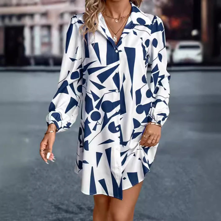 Dame skjortekjole med moderne geometrisk print Stilla