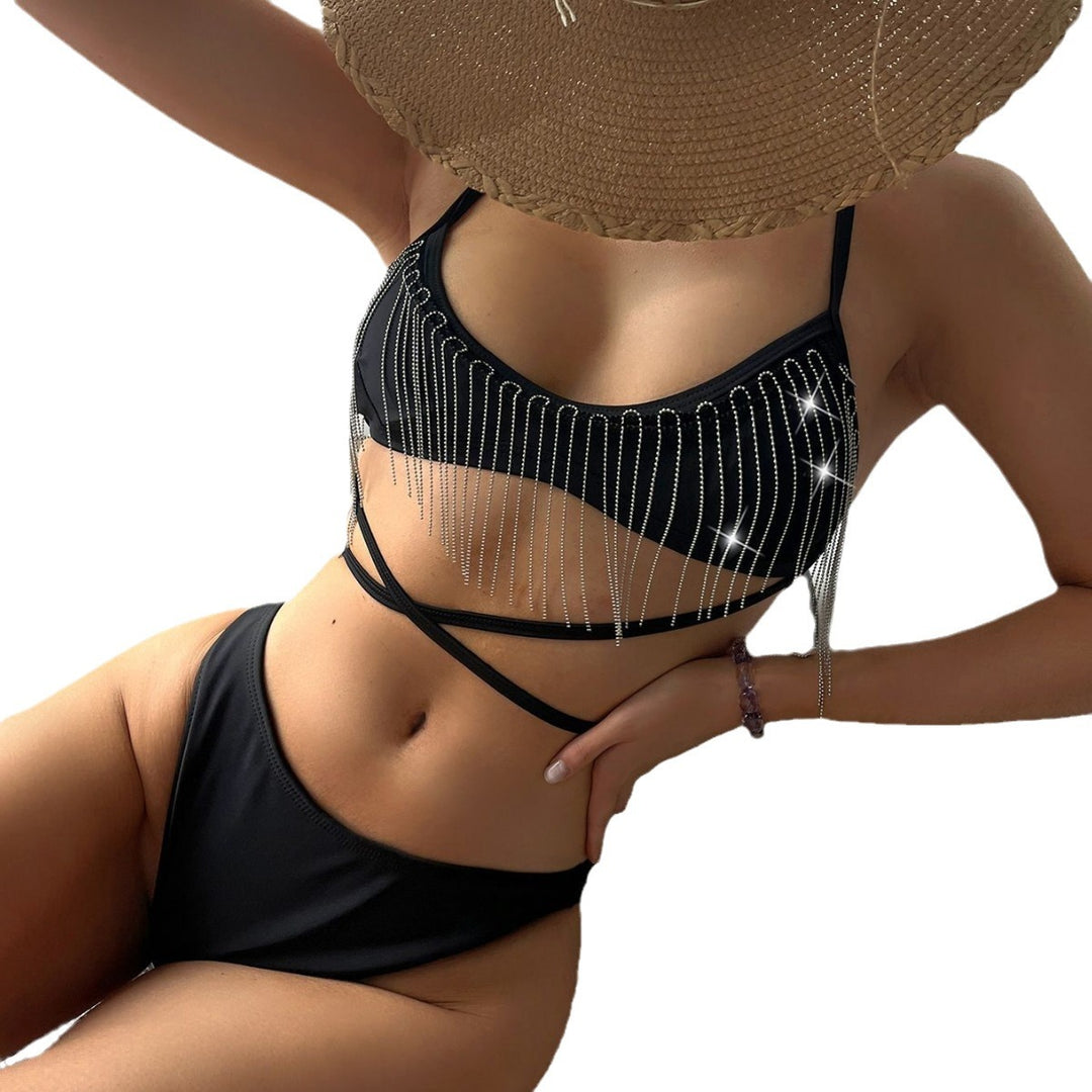 Dame bikini-top med glitrende frynse-design og justerbare stropper Stilla