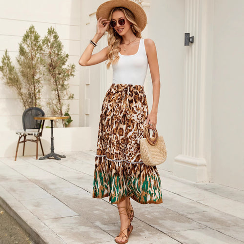Dame Udsvinget Nederdel med Leopardprint og Frynser Stilla