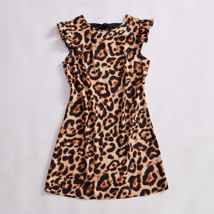 Dame trendy omslagskjorte med flæse detaljer og leopard tryk Stilla