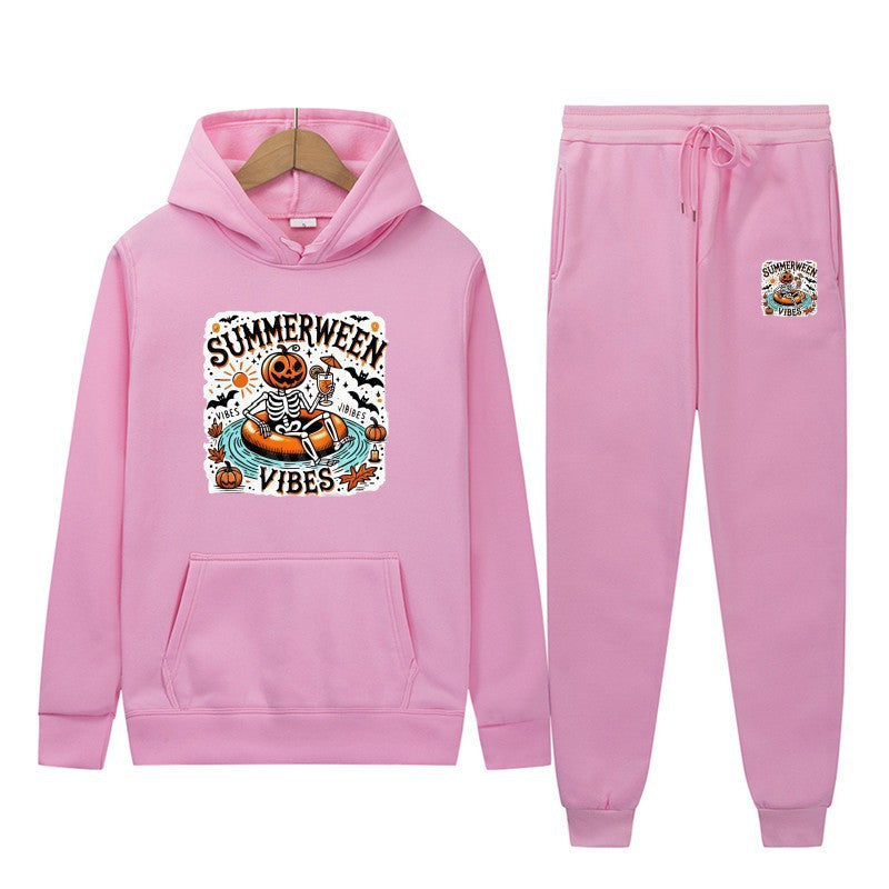 Kvinders hoodie og joggingbukser sæt med festligt Halloween motiv Skovae