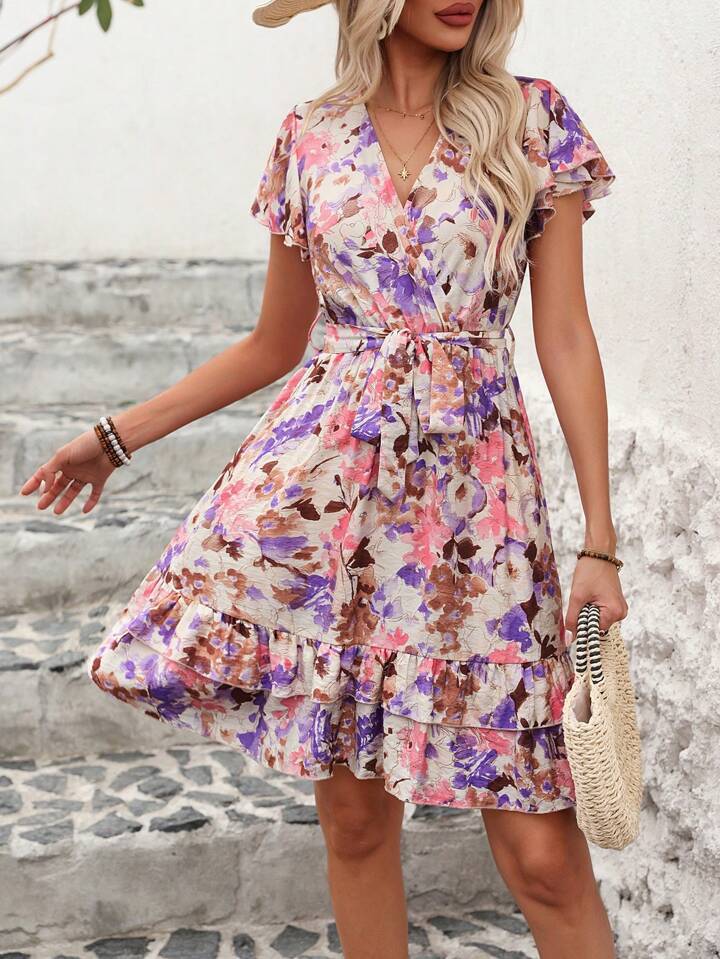 Dame Rynketaske-Blomster-Omfavningskjole Stilla
