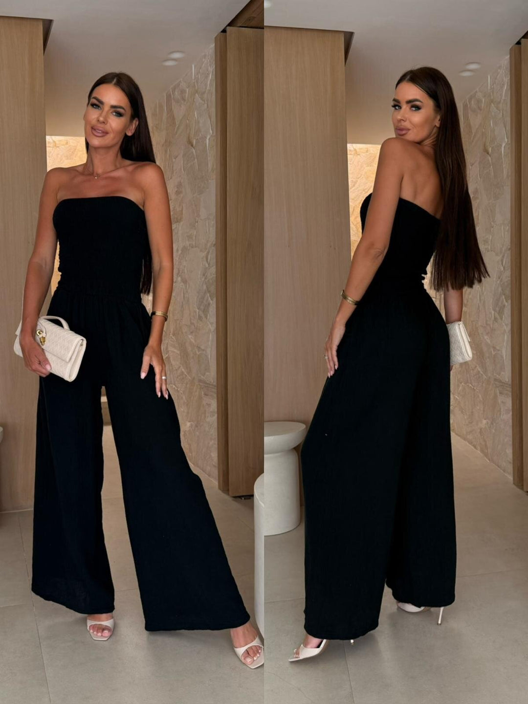Dame jumpsuit med elastisk overdel og bredt ben Stilla