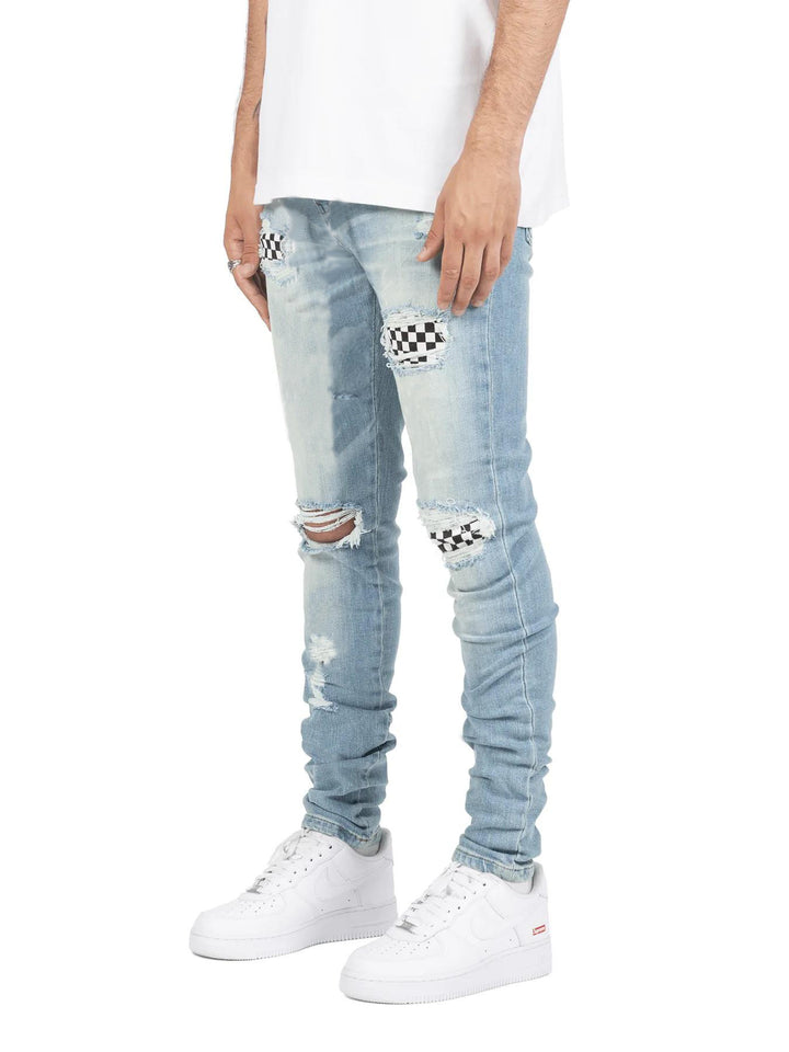 Herrer Slim-Fit Jeans med iøjnefaldende destruktionsdetaljer og ternede applikationer Stilla