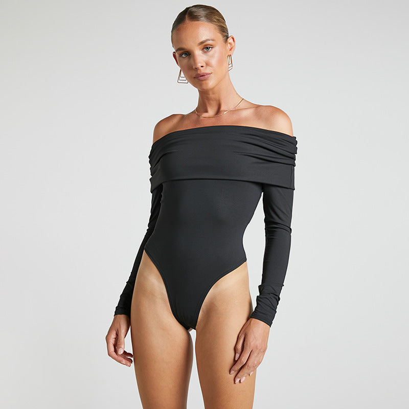Dame Off-Shoulder Langærmet Body med elegant Drapering Stilla