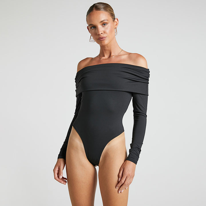 Dame Off-Shoulder Langærmet Body med elegant Drapering Stilla