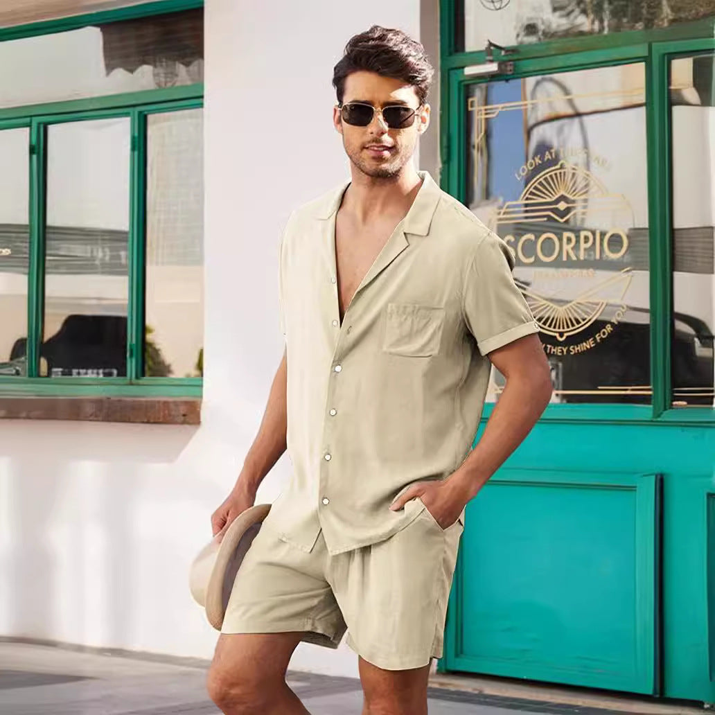 Herrer let sommerkombination af skjorte og shorts Stilla