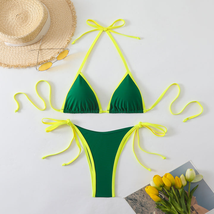 Dame triangle-bikini med justerbare bindebånd og højt skårede underdele Skovae