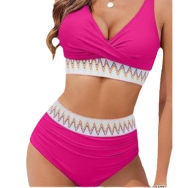 Dame Højskåret Bikini med elegant Wrap-top og farverigt bånd Stilla