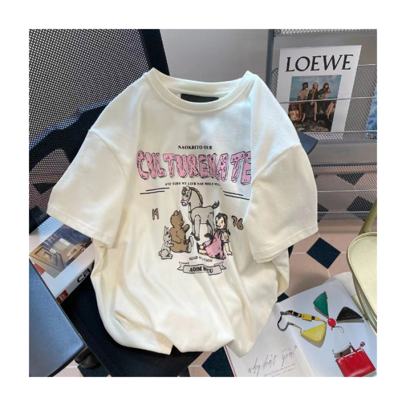Dame T-shirt med kreativ kulturprint og afslappet oversized-snit Stilla
