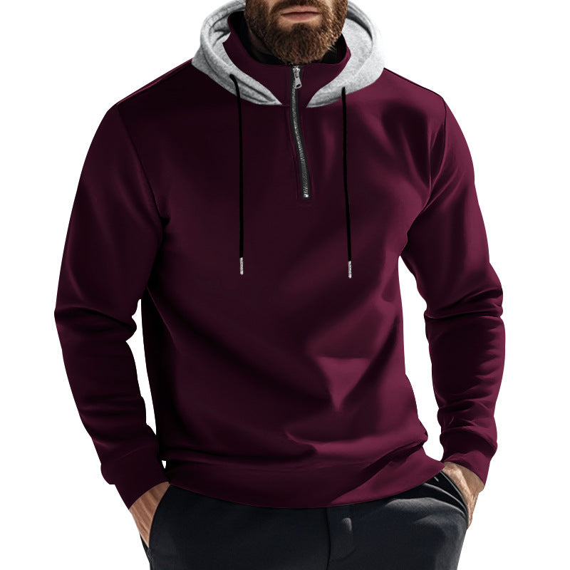 Herrer sweatshirt med halv zip og dekorativ hætte Stilla