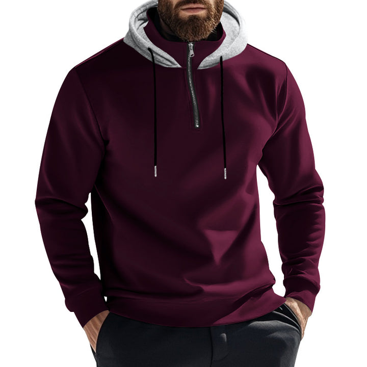 Herrer sweatshirt med halv zip og dekorativ hætte Stilla