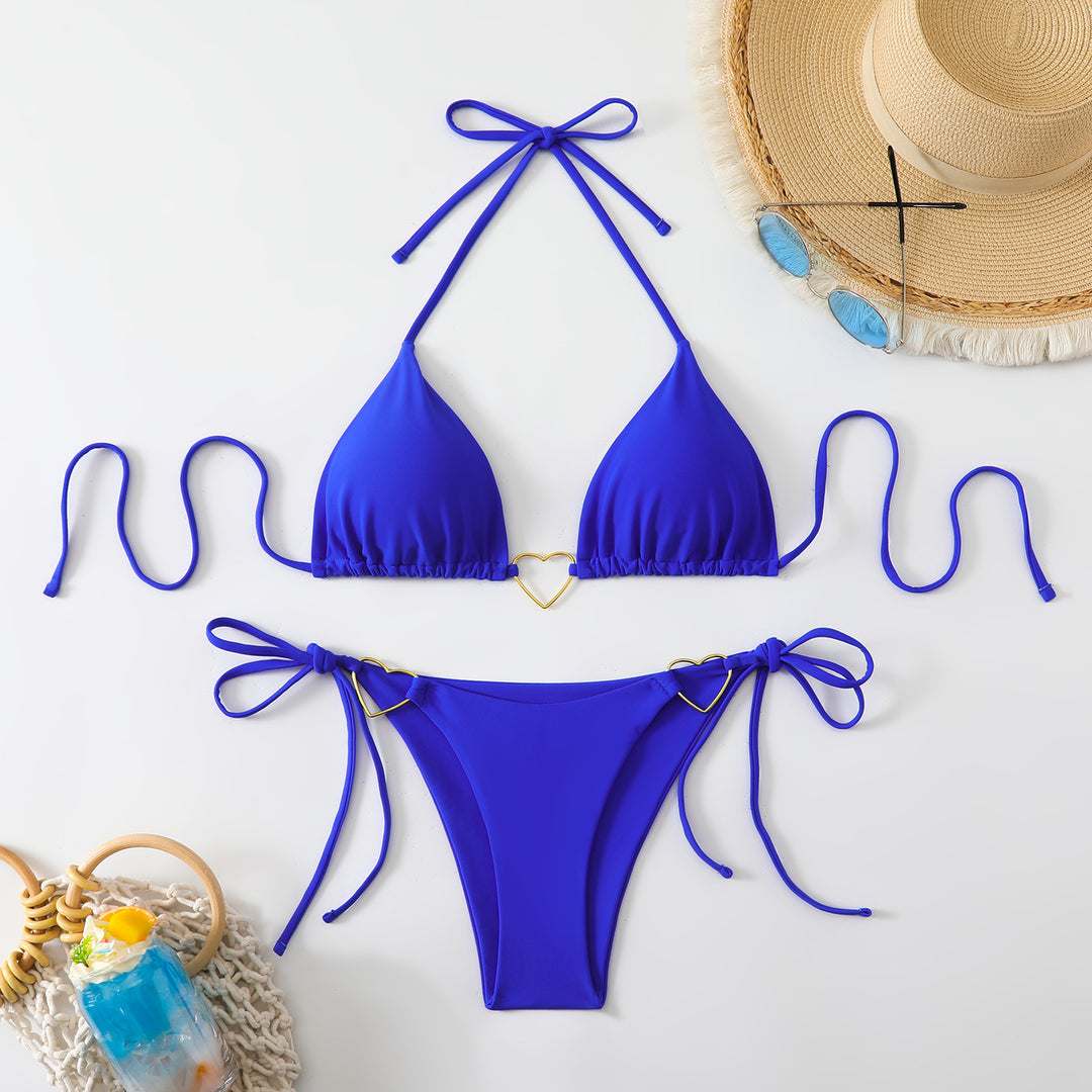 Dame Triangel-Bikini-sæt med hjerte-detalje og justerbare bindebånd Skovae