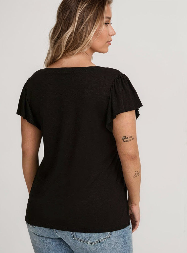 Dame Viskose T-shirt med flæsekanter Stilla
