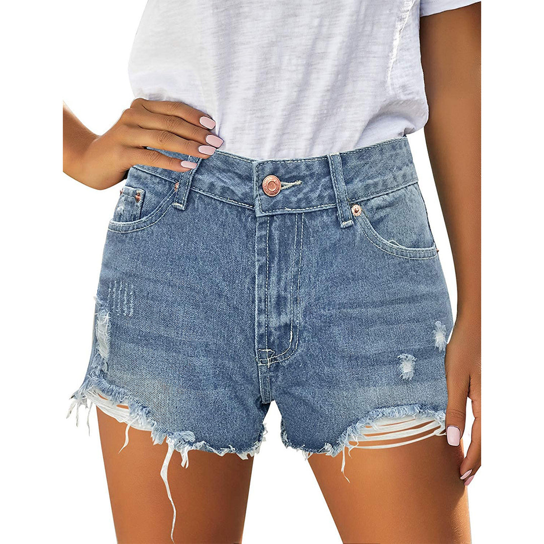 Dame High-Waist Destroyed Denim Shorts Stilla