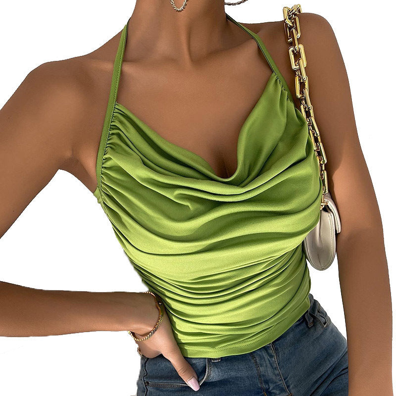 Dame Cowl Neck Rynket Haltertop Stilla