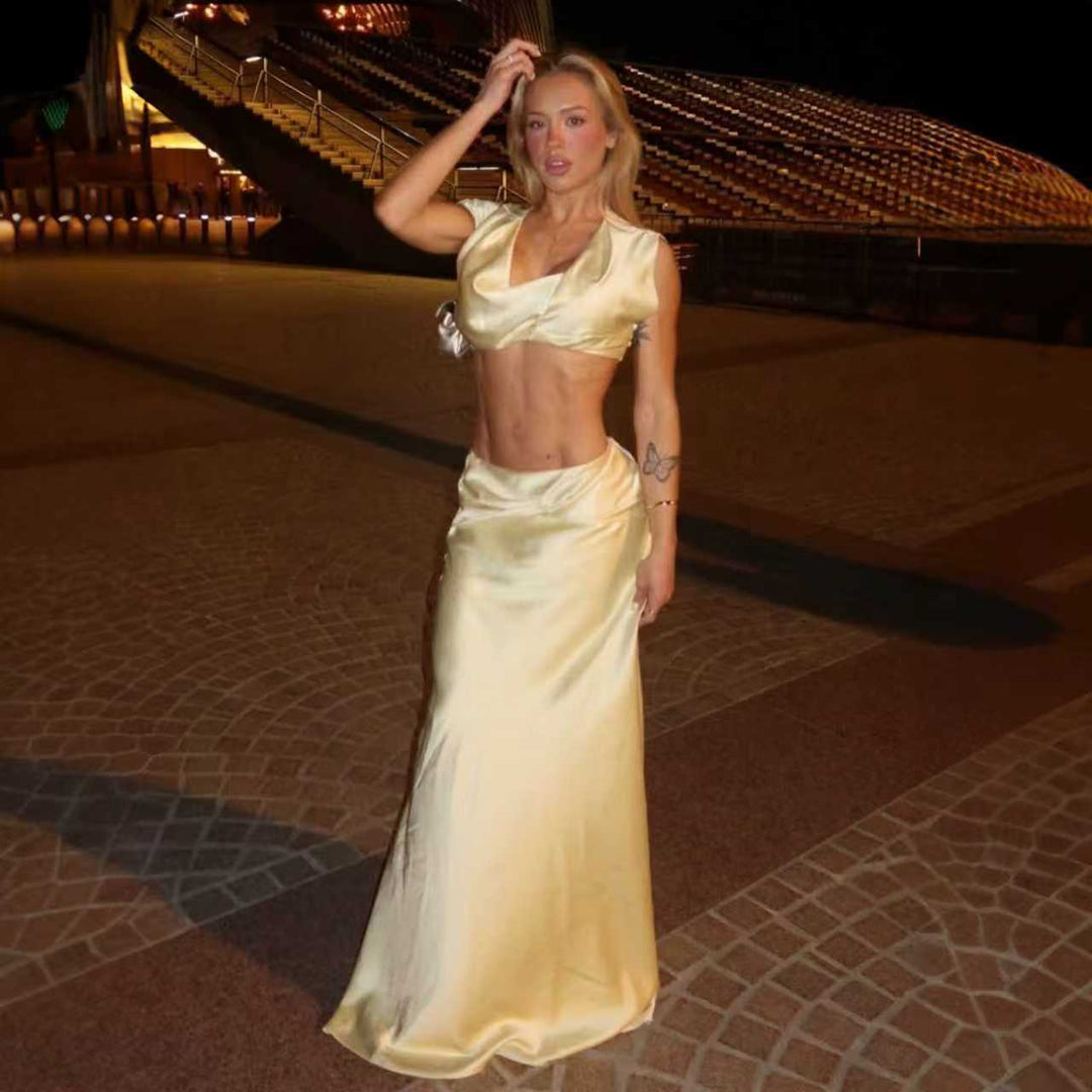 Damer Raffineret Crop Top og Maxi Skirt Sæt Skovae
