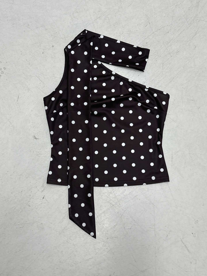 Damen asymmetrisches Oberteil mit Rüschendetails und Polka-Dot-Muster Skovae