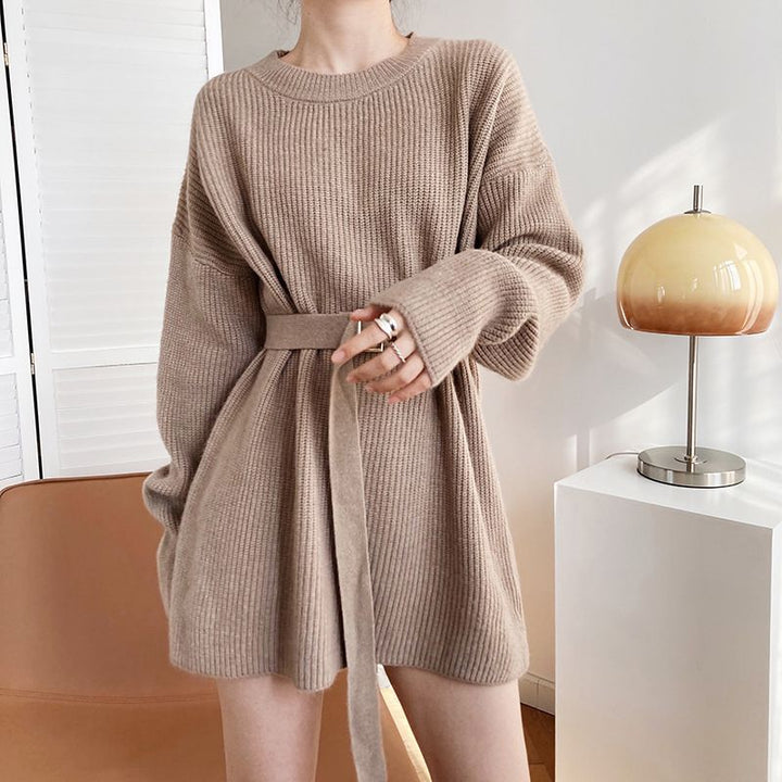 Damerne Fashionable Strik Sweater med Bælte Stilla