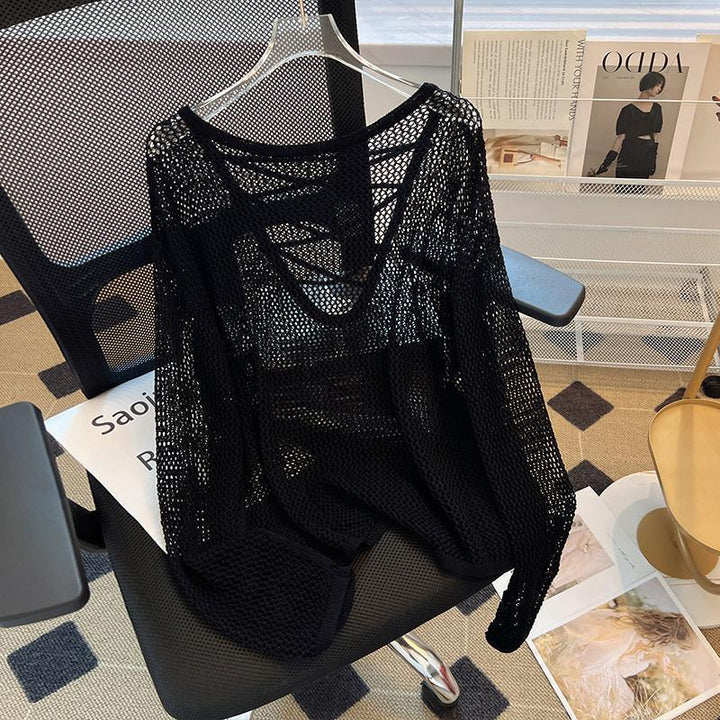 Kvindernes mesh sweater med åben snit og dyb V-hals Stilla