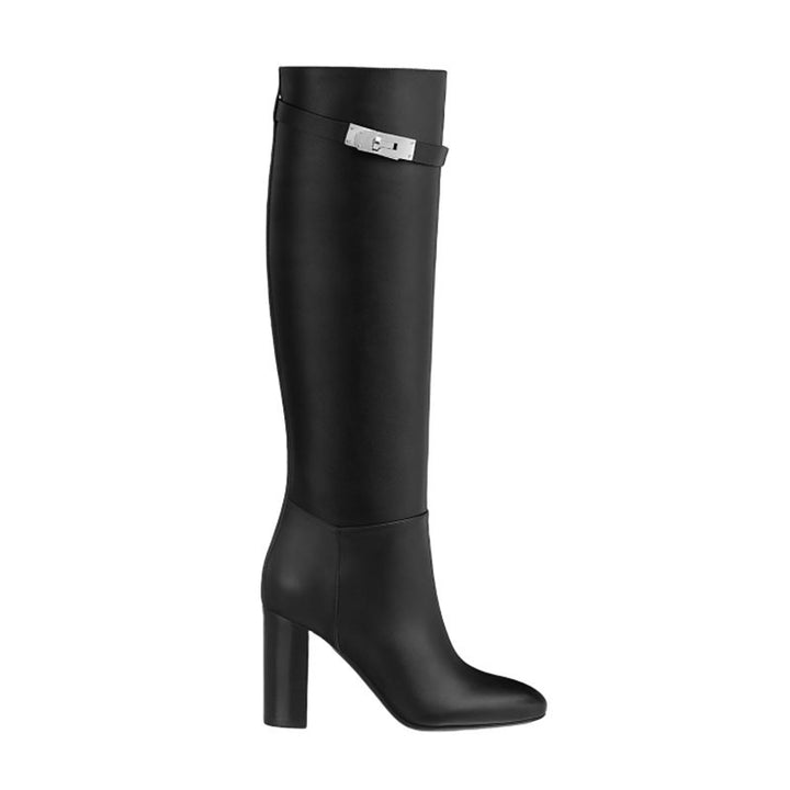 Femme Elegante Lange Læder Stiletto Støvler med Justerbar Spænde-Detail Stilla