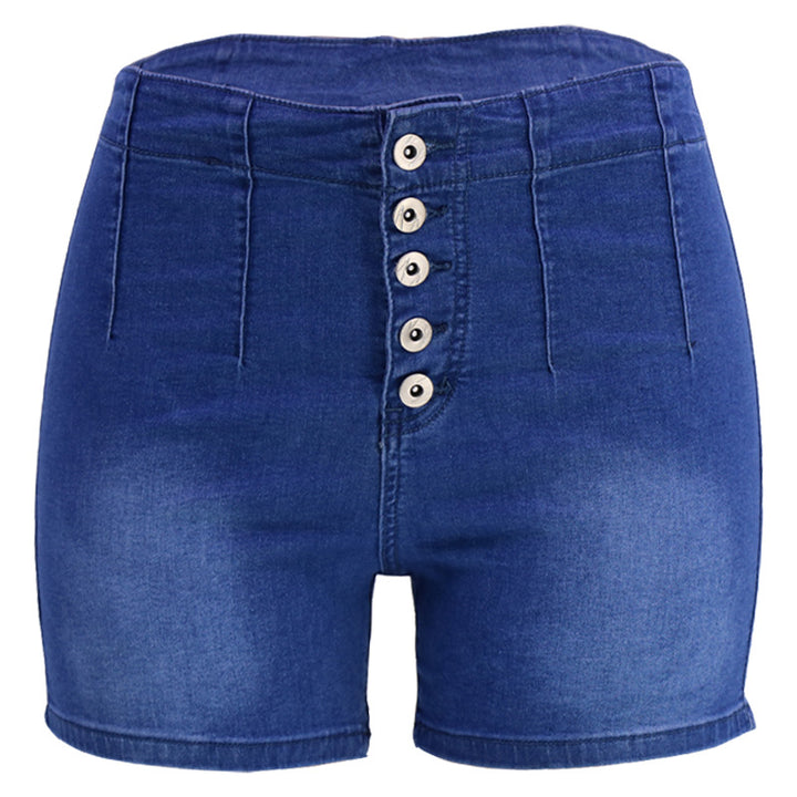 Dame højtaljede jeans-shorts med dekorativ knaplukning og tætsiddende snit Stilla