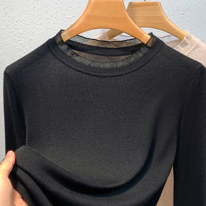 Dame finstrik bluse med elegant rund halsudskæring og blød tekstur Stilla