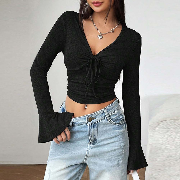 Kvinders langærmet crop top med raffineret knudedesign Stilla