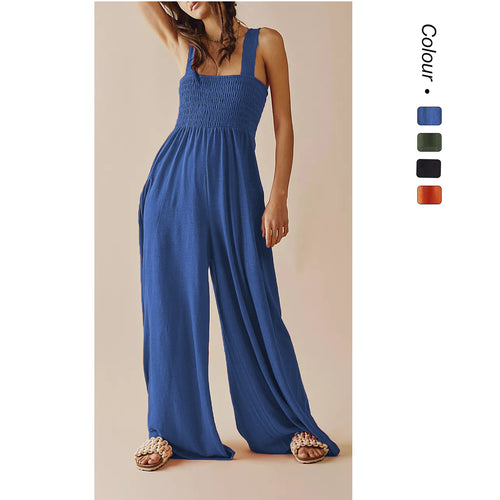 Kvinders afslappede jumpsuit med elastisk top og brede ben Skovae