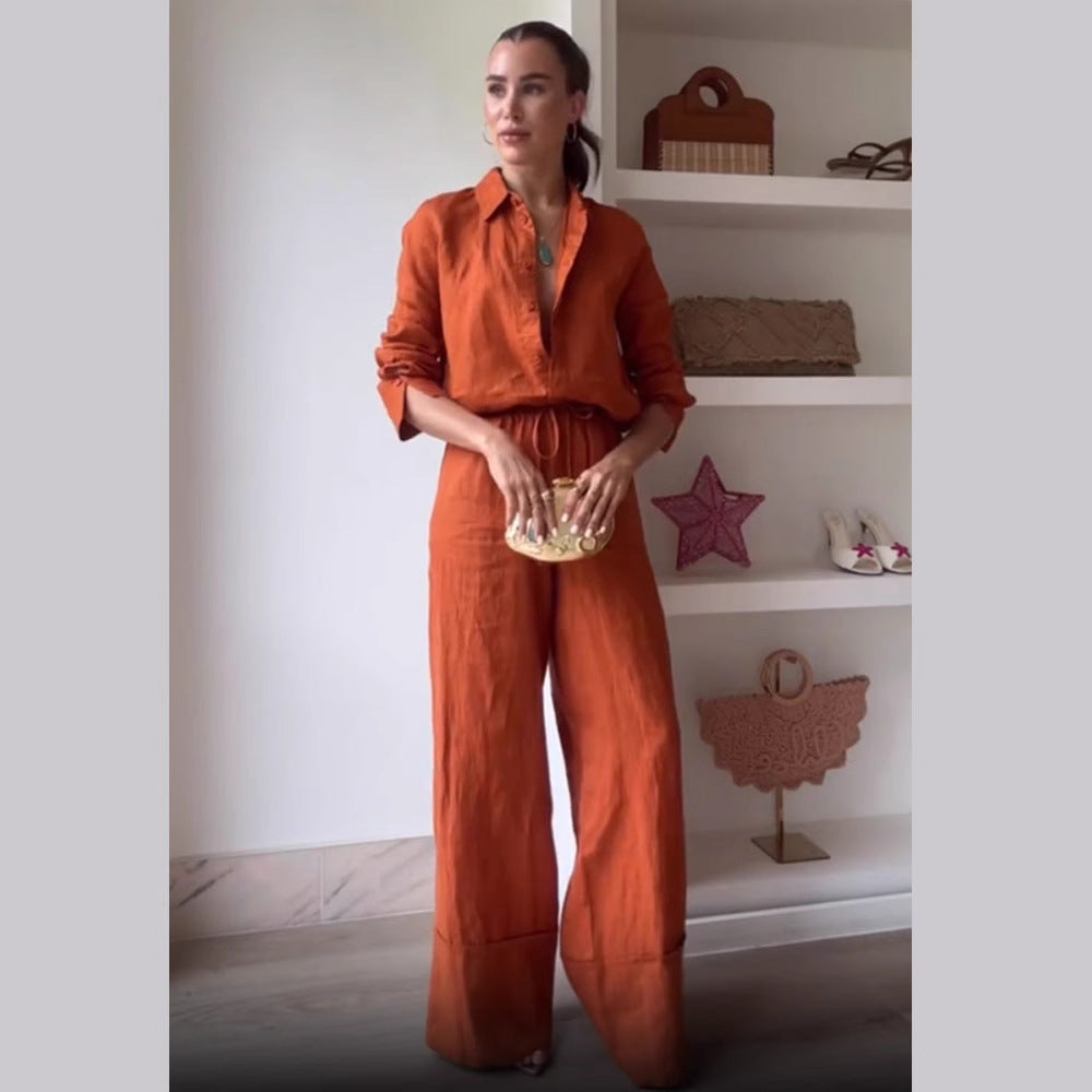 Dame casual jumpsuit med tætsiddende snit og elegant skjortekrave Stilla