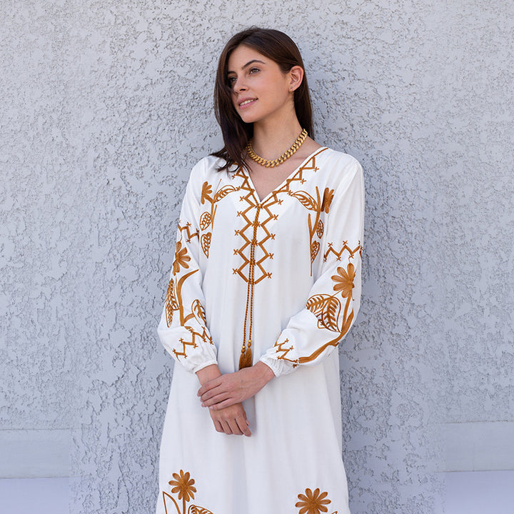 Dame Kaftan med kunstnerisk kant og afslappet snit Stilla