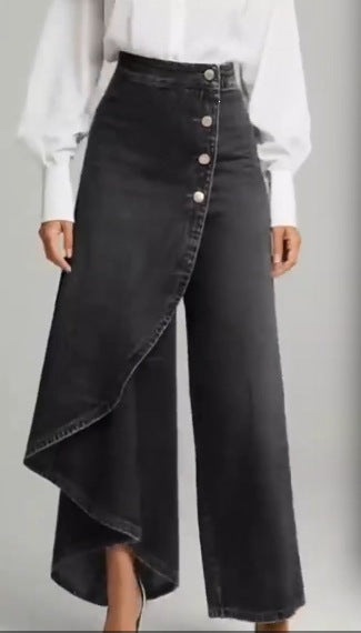 Kvinders denimskørt med asymmetrisk skæring og knapdetaljer Skovae