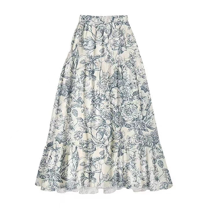 Dame maxikjole med blomsterprint og voluminøs snit Skovae