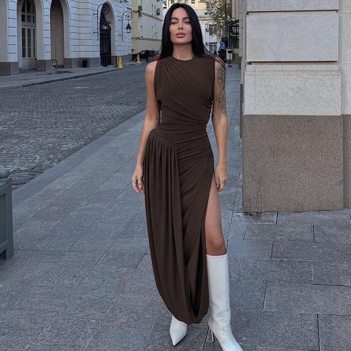 Dame Elegant Maxi-kjole med draperet overdel og asymmetrisk snit Stilla