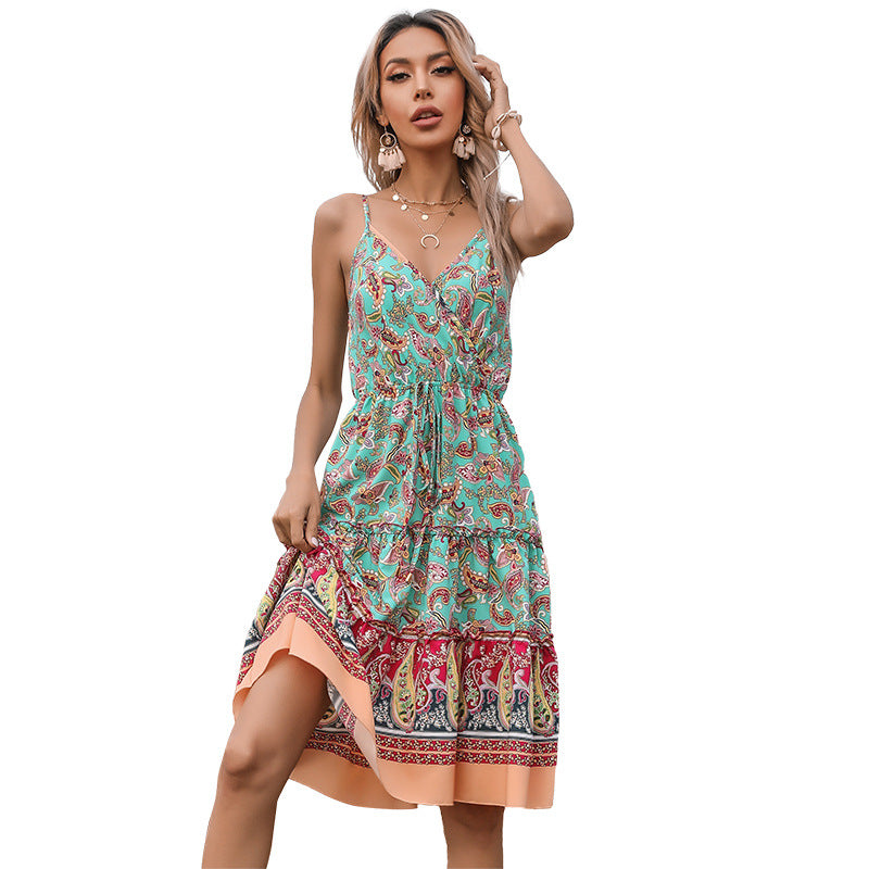 Dame Paisley print Bohemian ferie kjole med bælte Stilla