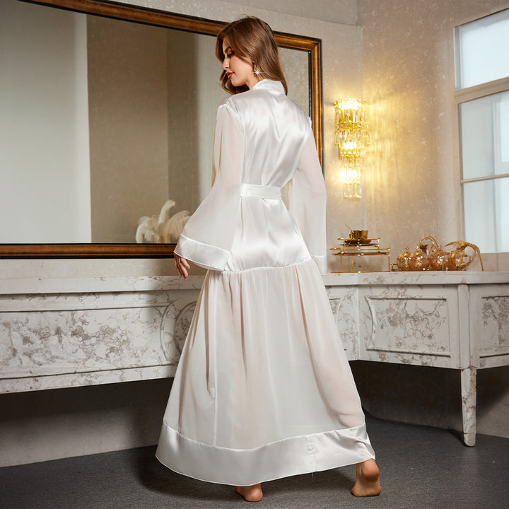 Dame Satin-Kimono-Ikon med elegant taljebælte og flydende snit Stilla