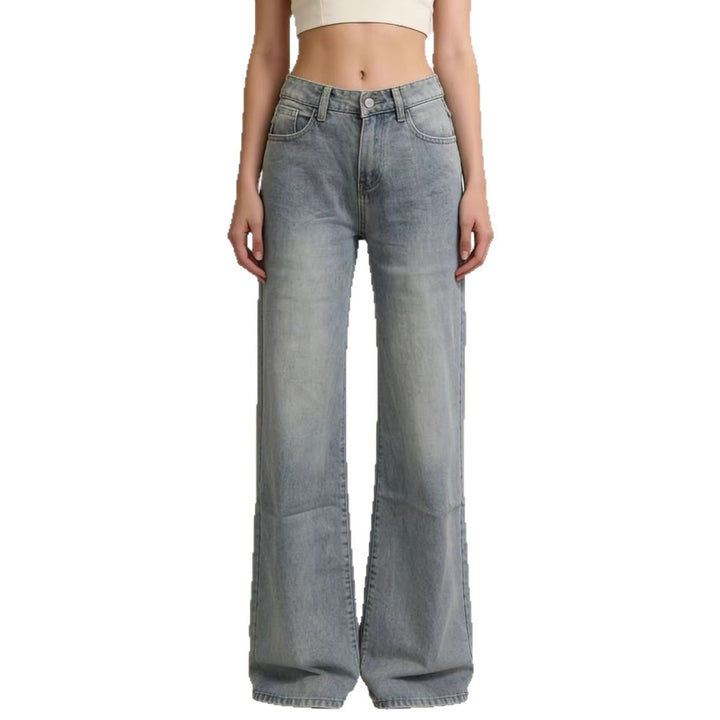 Dame bredde Denim-bukser med vintage-vask og høj talje Skovae