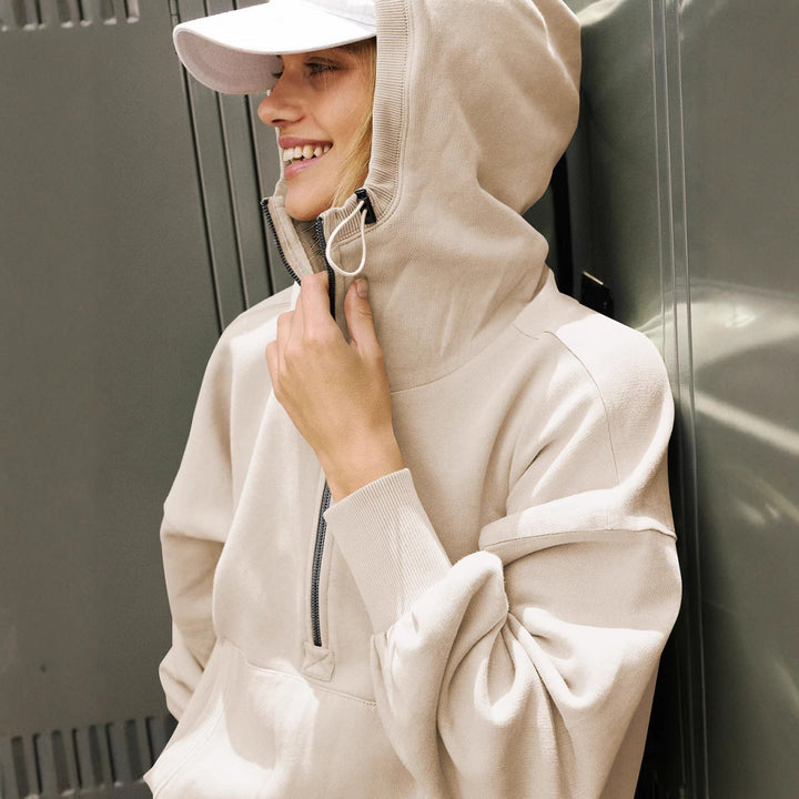 Dame afslappet hoodie med høj krave og lynlås Stilla