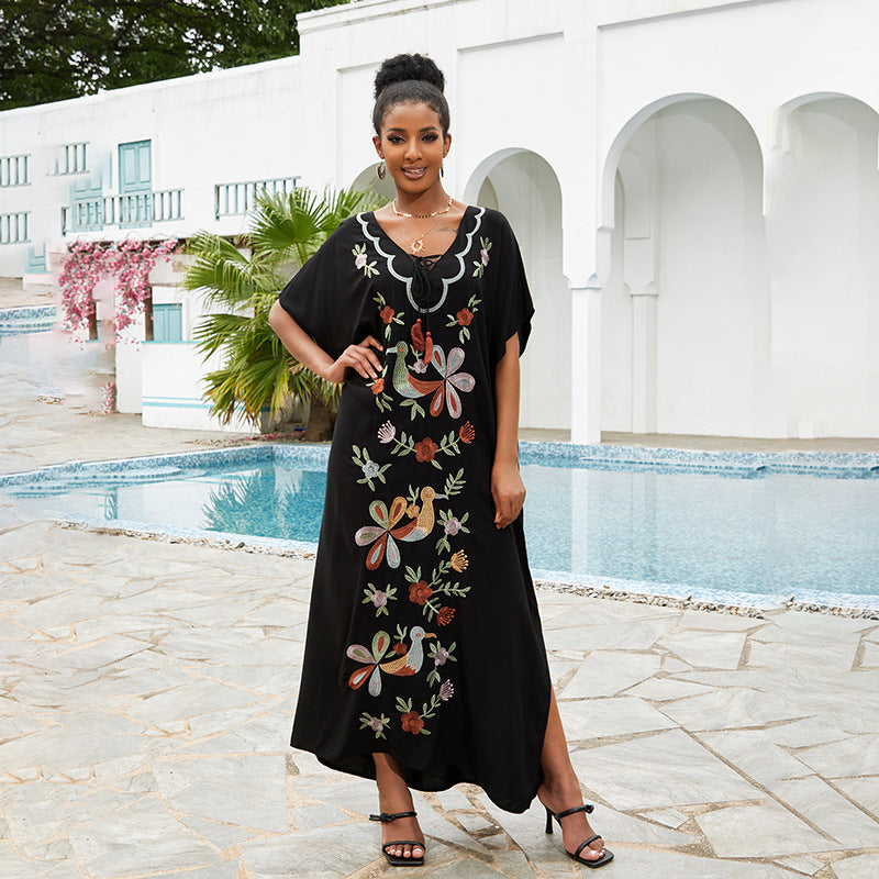 Dame Elegant Strandkåbe med florale Broderier Stilla