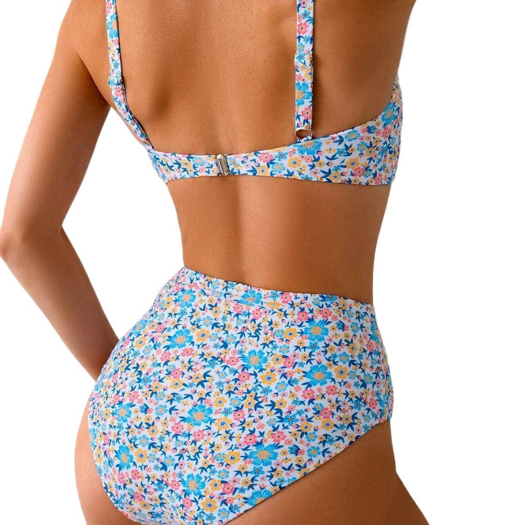 Kvinde Højtaljede Blomster Mønster-Bikini-Sæt Stilla